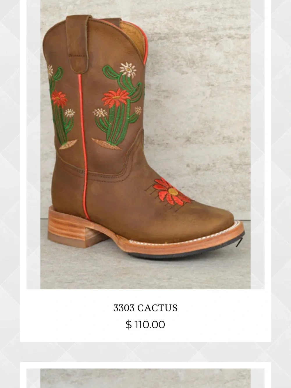 Kids Brown Western Boots with Red Floral Embroidery